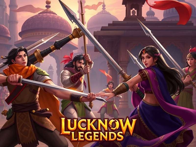 Lucknow Legends game screenshot showing a battle scene with Indian architecture